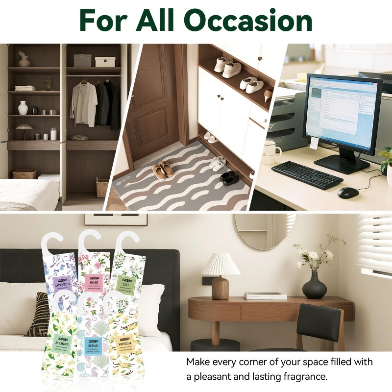 MYARO 12 Packs Large Sachets for Drawer & Closet Air Freshener Scent Potpourri Bag Long Lasting Deodorizer 6 Scents - Lavender, Rose, Jasmine, Ocean, Vanilla, Lily - Image 3